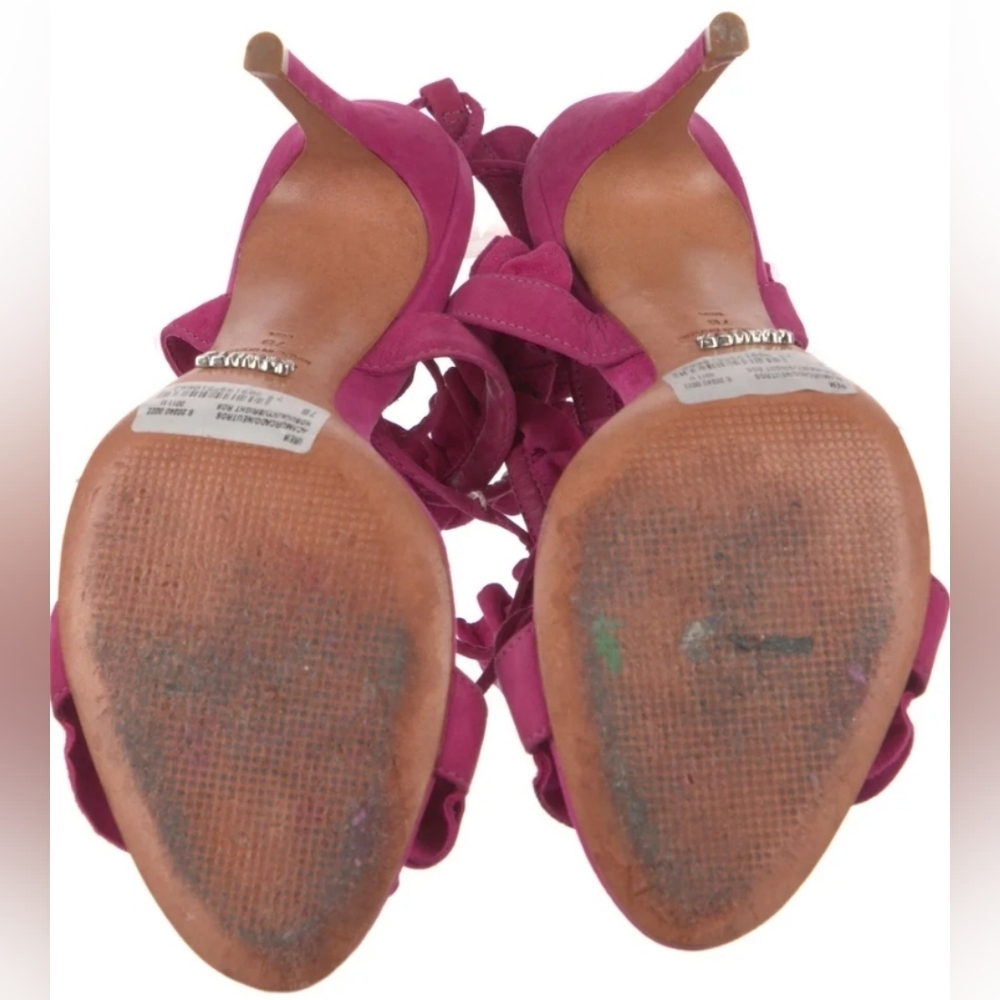 🎀Clearance🎀 Schutz PINK Suede Ruffle Embellishment Sandals Heels 4" Heels - Picture 4 of 6